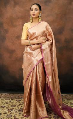 Pink pure tissue woven saree with blouse 2