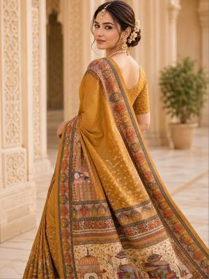 Mustard warli silk blend saree 4
