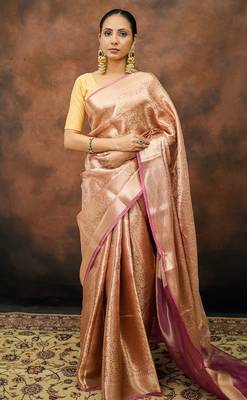 Pink pure tissue woven saree with blouse 3