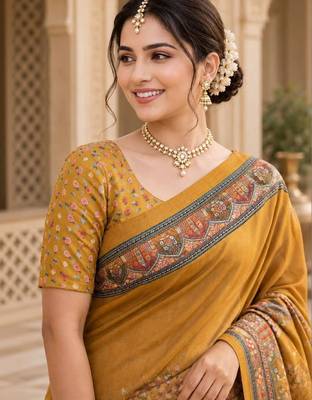 Mustard warli silk blend saree 5