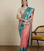 Pink ethnic motifs woven design kanjeevaram saree with blouse