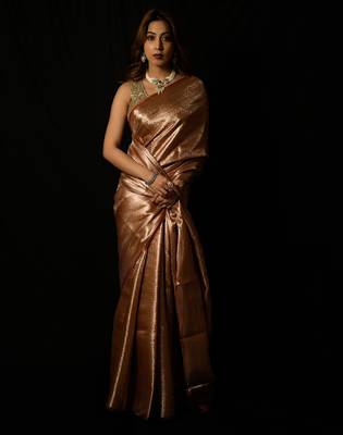 Rust pure tissue woven saree with blouse 1