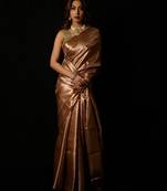 Rust pure tissue woven saree with blouse