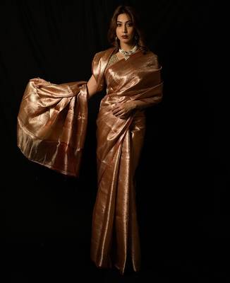 Rust pure tissue woven saree with blouse 2