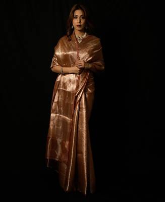 Rust pure tissue woven saree with blouse 3