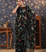 Black embroidered sequinned saree