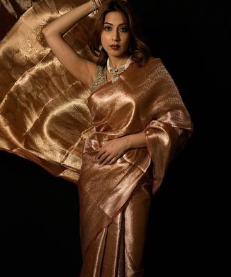 Rust pure tissue woven saree with blouse 4