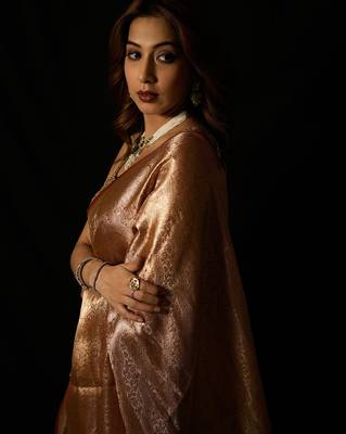 Rust pure tissue woven saree with blouse 5