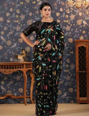 Black embroidered sequinned saree 2