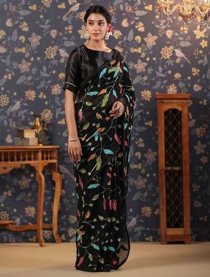 Black embroidered sequinned saree 3