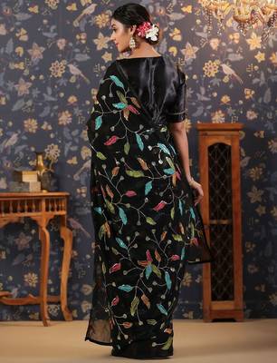 Black embroidered sequinned saree 4