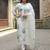White embroidered pure cotton kurta trouser dupatta set