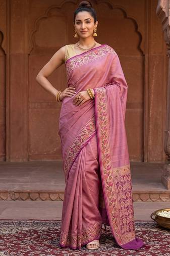 Lavender silk blend woven saree with blouse