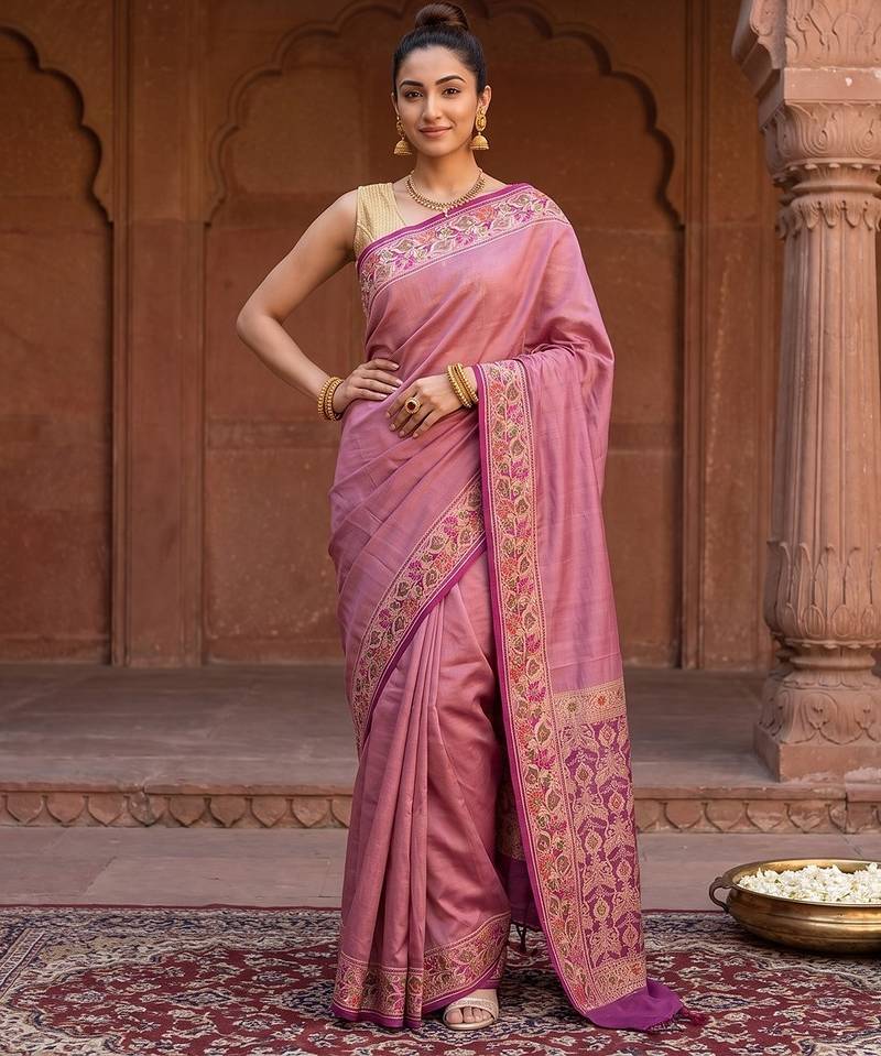 Lavender silk blend woven saree with blouse