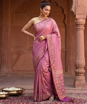 Lavender silk blend woven saree with blouse 2