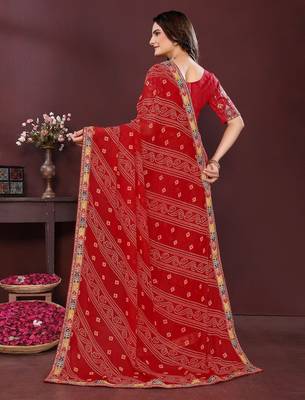 Maroon bahdhani printed designer saree with unstitched blouse 4