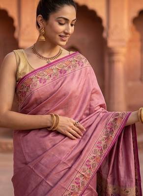 Lavender silk blend woven saree with blouse 3