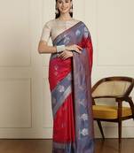 Blue woven design zari kanjeevaram saree with unstitched blouse