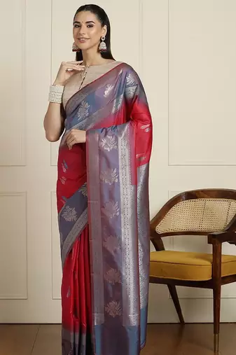 Blue woven design zari kanjeevaram saree with unstitched blouse