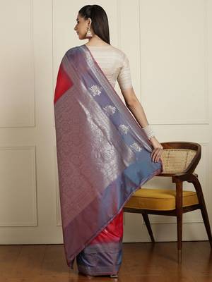 Blue woven design zari kanjeevaram saree with unstitched blouse 3