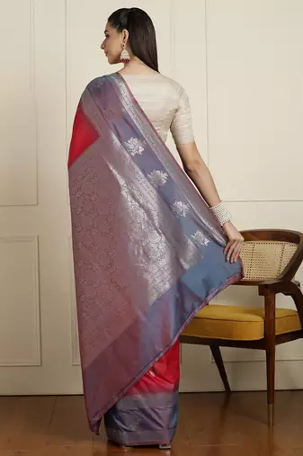 Blue woven design zari kanjeevaram saree with unstitched blouse