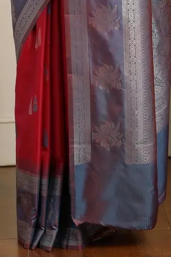 Blue woven design zari kanjeevaram saree with unstitched blouse