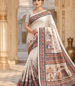 Off white kalamkari silk blend saree