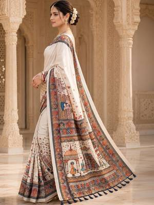Off white kalamkari silk blend saree 2