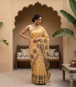 Gold tussar woven saree with blouse
