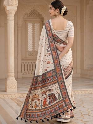 Off white kalamkari silk blend saree 3