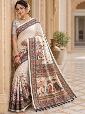 Off white kalamkari silk blend saree 4