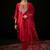 Red embroidered liva kurta trouser dupatta set