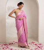 Pink khadi woven saree with blouse