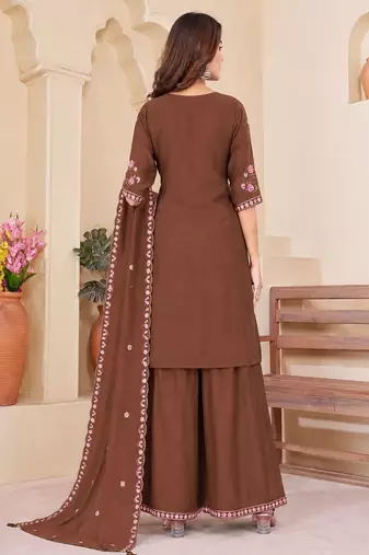 Embroidered chanderi anarkali kurta with pant & dupatta set for women