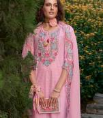 Pink embroidered pure cotton kurta trouser dupatta set