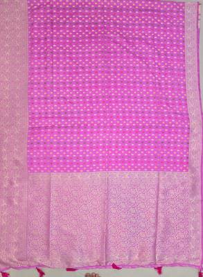 Pink khadi woven saree with blouse 4