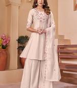 Embroidered chanderi anarkali kurta with pant & dupatta set for women