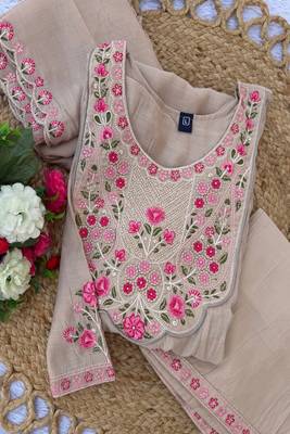 Embroidered chanderi anarkali kurta with pant & dupatta set for women 5