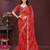 Red bahdhani printed embroidered georgette saree with unstitched blouse