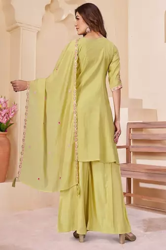 Embroidered chanderi anarkali kurta with pant & dupatta set for women