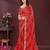 Red bahdhani printed embroidered georgette saree with unstitched blouse
