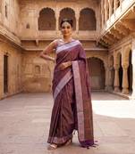 Megenta katan silk woven saree with blouse