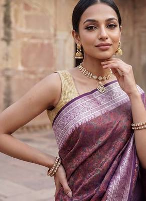 Megenta katan silk woven saree with blouse 2