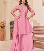 Embroidered chanderi anarkali kurta with pant & dupatta set for women