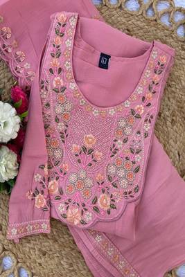 Embroidered chanderi anarkali kurta with pant & dupatta set for women 5