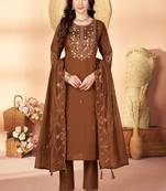 Embroidered silk kurta with pant & dupatta set for women