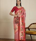 Pink floral woven design zari paithani saree