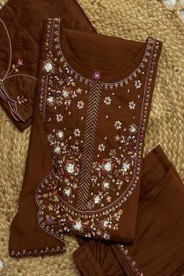 Embroidered silk kurta with pant & dupatta set for women 5