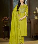 Embroidered silk kurta with pant & dupatta set for women