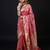 Pink satin woven saree with blouse